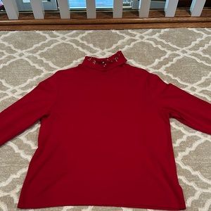 Casual Corner red turtleneck with holiday embroidery on neck.  Like new. XL